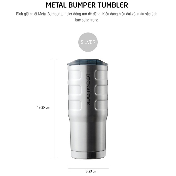 Ly giữ nhiệt Lock&Lock 550ml Bumper Tumbler LHC4139SLV - Hàng chính hãng, thép không gỉ, miệng ly rộng - JoyMall