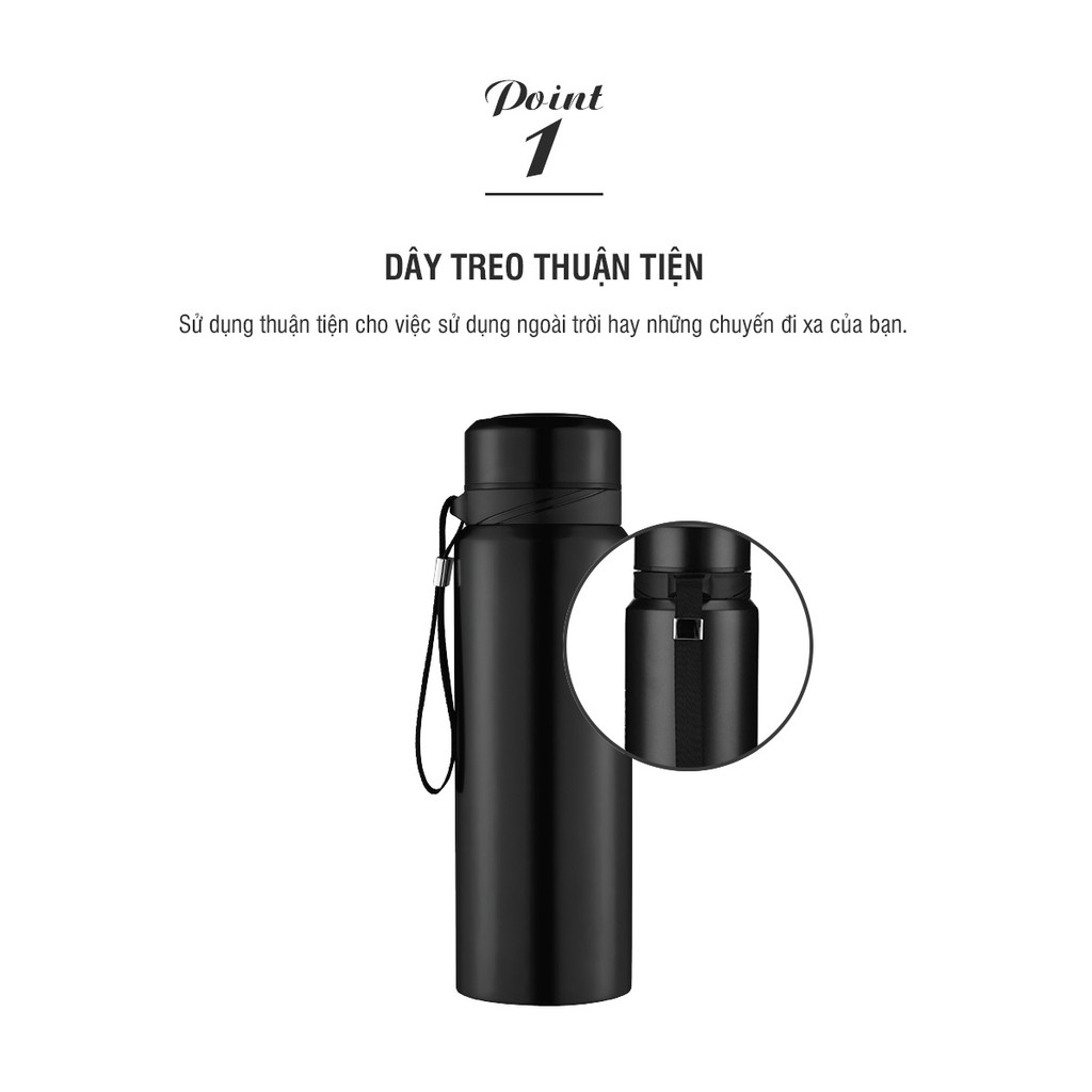 Bình giữ nhiệt Lock&Lock 800ml LHC6180 Vacuum Bottle - Hàng chính hãng, có khay lưới lọc trà, dây treo xách - JoyMall