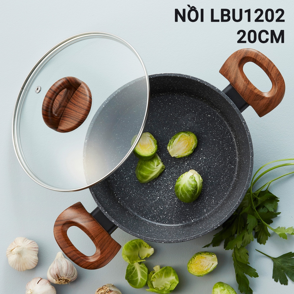 Nồi nhôm chống dính BAUM Marble 2 tay cầm Lock&Lock LBU1242(24cm) , LBU1202(20cm) - hàng chính hãng - JoyMall
