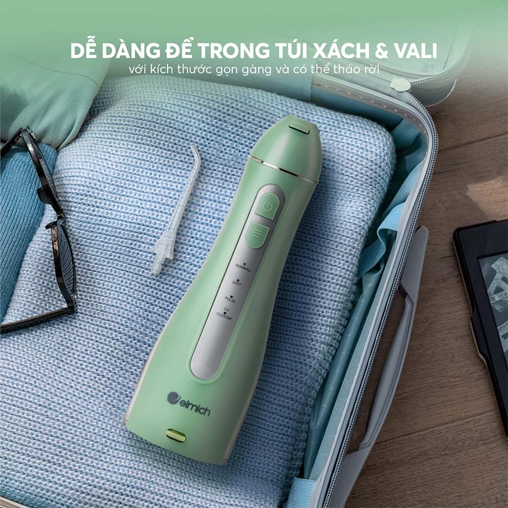 Máy tăm nước Elmich OIE-8452, Hàng chính hãng, 5 loại vòi phun, 4 mức áp lực nước, công nghệ sóng siêu âm - JoyMall