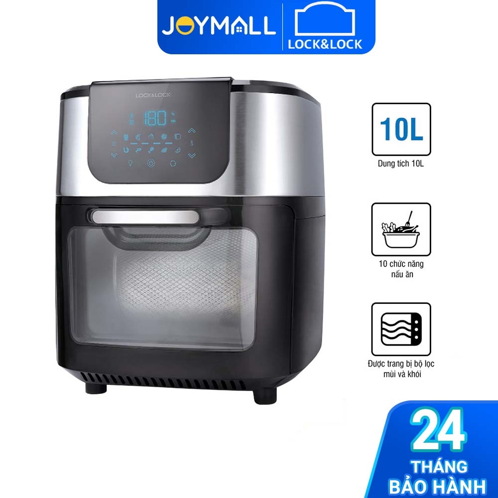Lò nướng không khí Lock&Lock EJF691 10 lít - Hàng chính hãng, dùng cảm ứng, 10 chức năng nấu, kèm 5 phụ kiện - JoyMall