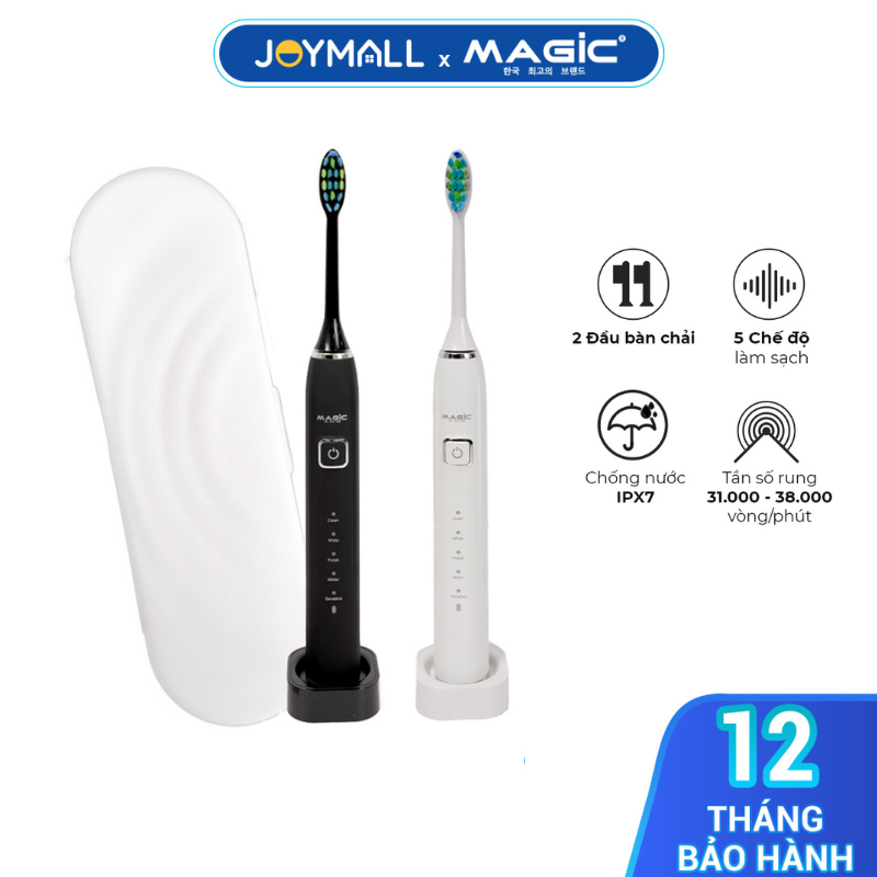 Bàn chải điện Magic B-25, Hàng chính hãng, 5 chế độ làm sạch, chống nước IPX7, kèm 2 đầu bàn chải - JoyMall