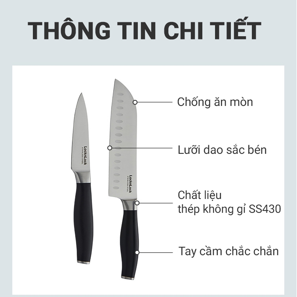Bộ dao kéo nhà bếp LocknLock thép không gỉ CKK303  - Hàng chính hãng chuẩn Santoku, chống ăn mòn - JoyMall