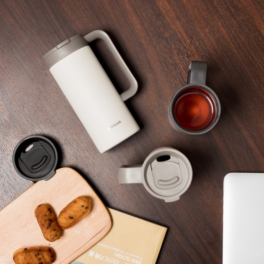 Ly giữ nhiệt LocknLock 473ml có tay cầm LHC4247 - Hàng chính hãng, miệng ly rộng, đế silicone chống ồn - JoyMall