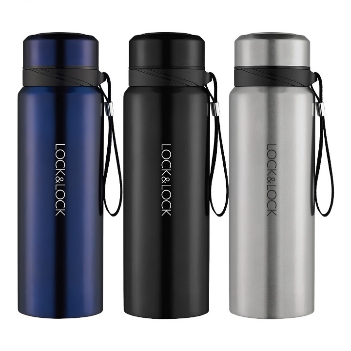 Bình giữ nhiệt Lock&Lock 800ml LHC6180 Vacuum Bottle - Hàng chính hãng, có khay lưới lọc trà, dây treo xách - JoyMall