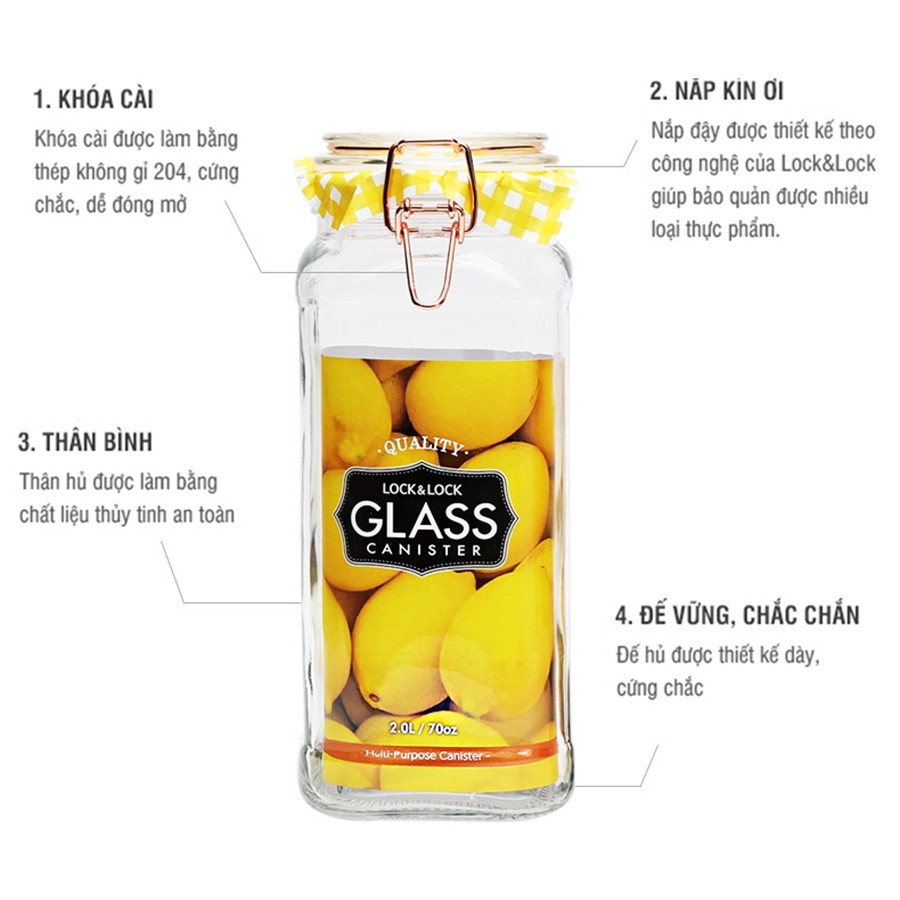Bộ Hũ Đựng Thực Phẩm Bằng Thủy Tinh Lock&Lock Sodalime LLG516S01 LLG517S01 LLG518S01