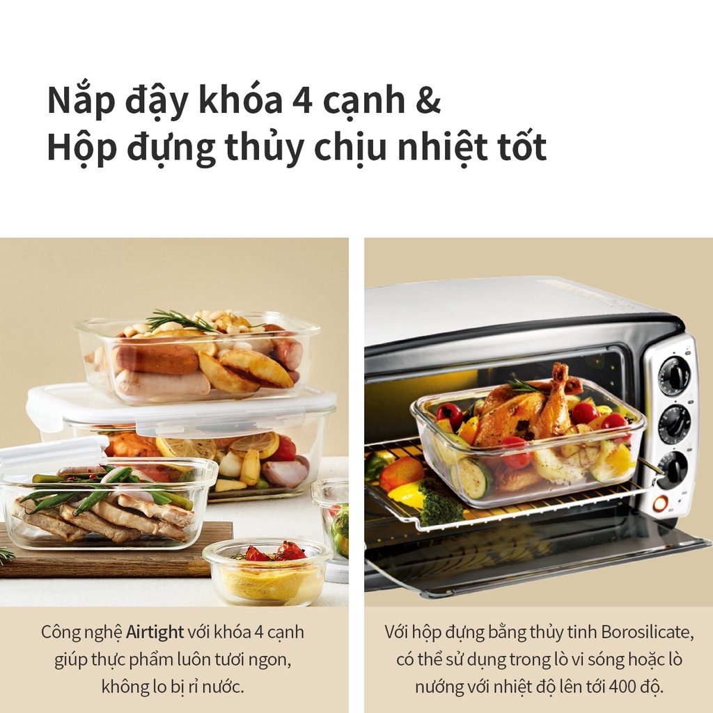 Bộ túi hộp cơm thủy tinh Lock&Lock LLG429DS2, LLG428S2 - Hàng Chính Hãng, Dùng Được Lò Vi Sóng, Túi Đựng Nhiều - JoyMall