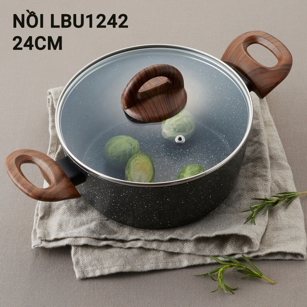 Nồi nhôm chống dính BAUM Marble 2 tay cầm Lock&Lock LBU1242(24cm) , LBU1202(20cm) - hàng chính hãng - JoyMall