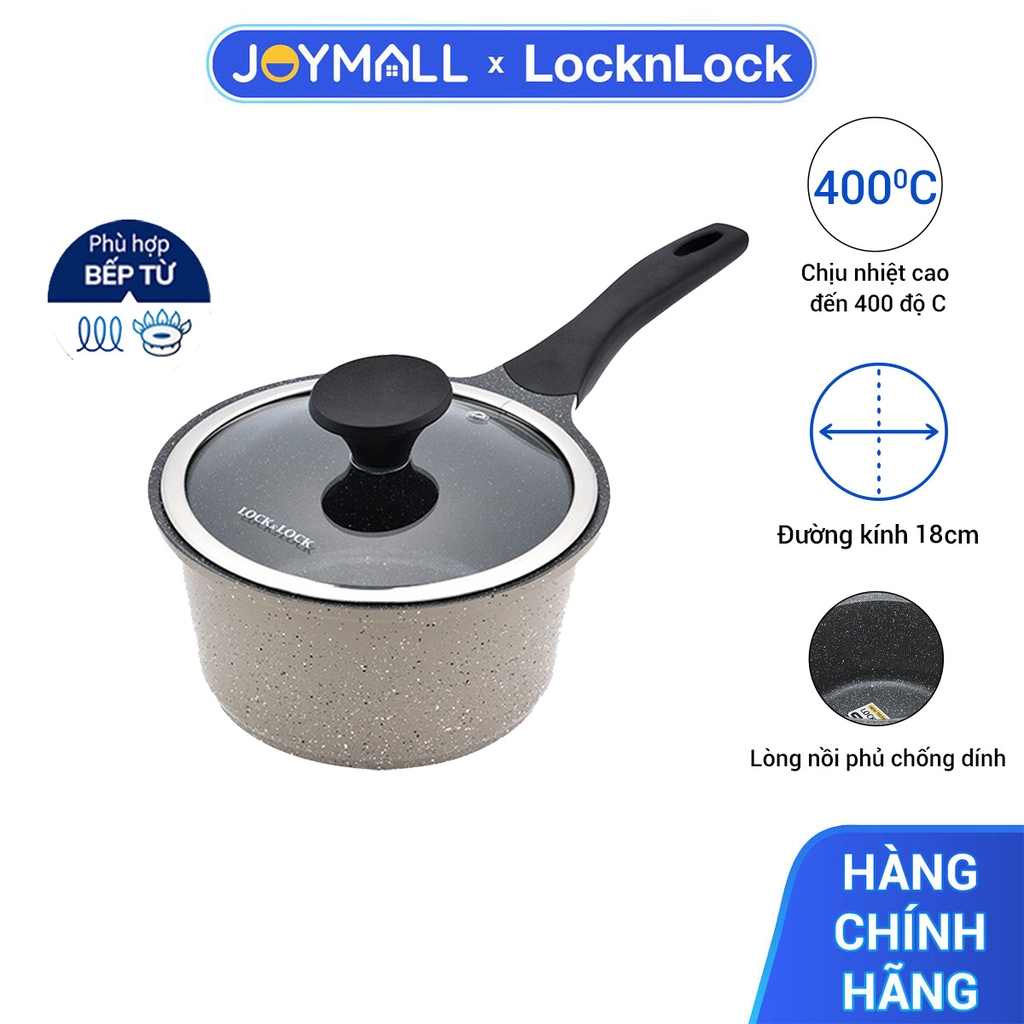 Nồi nhôm chống dính vân đá 18cm STONE LocknLock LCA6181D-IH, Hàng chính hãng, có tay cầm, dùng được nhiều bếp-JoyMall