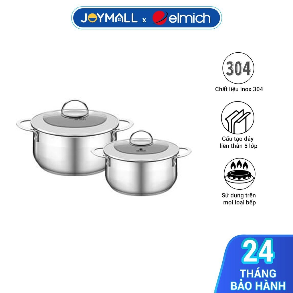 Bộ nồi inox 5 đáy Elmich Celestin EL-3978 18,20,22cm, EL-3979 18,20cm, Hàng chính hãng, dùng các loại bếp - JoyMall