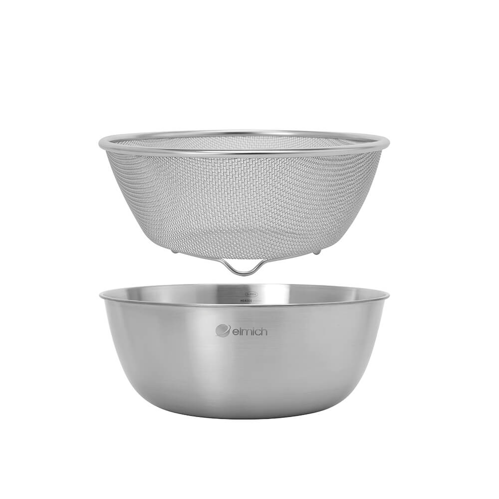 Bộ tô kèm rổ inox Elmich EL0013D19, EL0013D22, EL0013D28 Size 19,22,28cm, Hàng chính hãng, thép không gỉ, 2 lớp - JoyMall