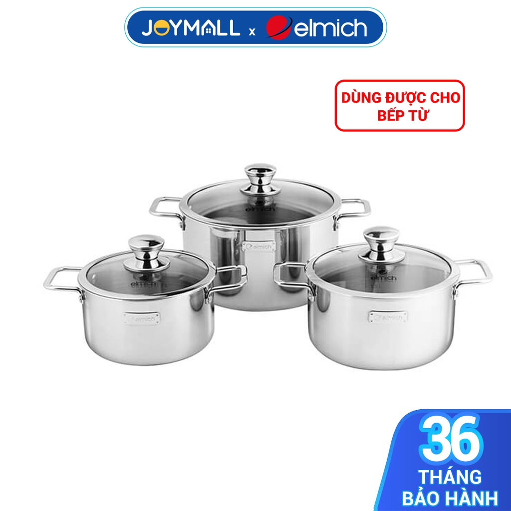 Bộ nồi Inox 3 lớp đáy liền Elmich Trimax classic 2105OL size 16,20,24cm