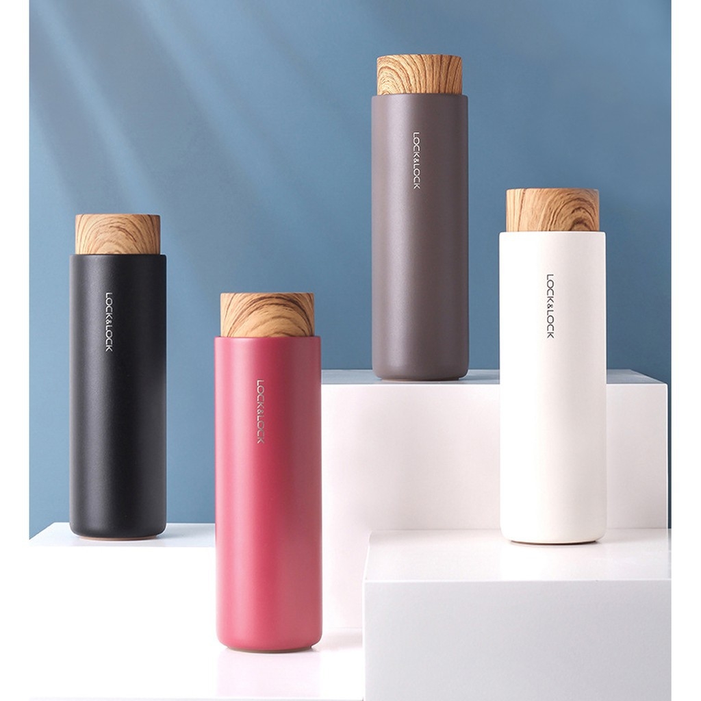 Bình giữ nhiệt Lock&Lock Flat LHC4227 400ml- Hàng chính hãng, nắp nhựa kiểu gỗ, ruột bằng thép không gỉ cao cấp- JoyMall