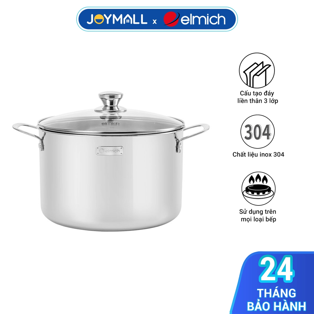 Nồi luộc gà Inox 3 lớp đáy liền Elmich Trimax Classic 28cm 2410OL, Hàng chính hãng, Dùng được mọi loại bếp - JoyMall