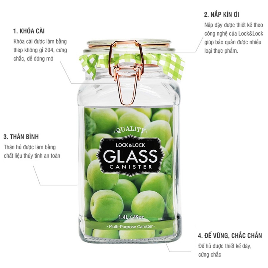 Bộ Hũ Đựng Thực Phẩm Bằng Thủy Tinh Lock&Lock Sodalime LLG516S01 LLG517S01 LLG518S01