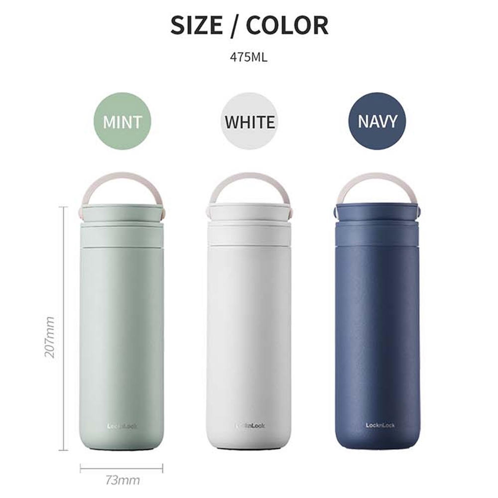 Bình giữ nhiệt Lock&Lock 475ml Metro Two Way LHC4274 - Hàng chính hãng, có quai xách, đế silicone chống trượt - JoyMall