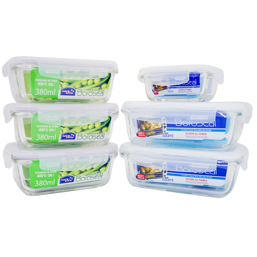 Bộ 6 hộp thủy tinh chịu nhiệt Lock&Lock LLG426S6 - Hàng chính hãng, dùng được trong lò vi sóng, máy rửa chén - JoyMall