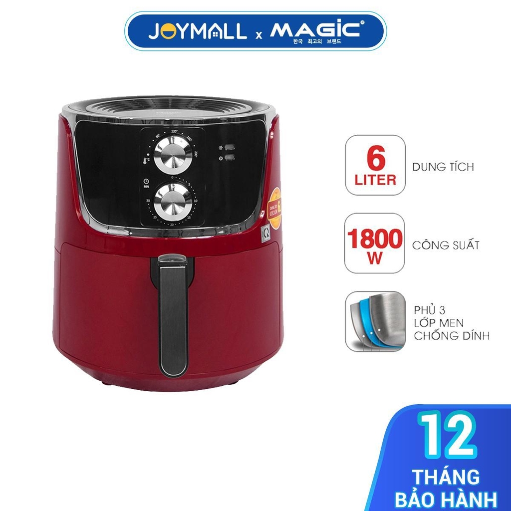 Nồi chiên không dầu Magic Korea A-801 Đỏ 6L 1800W, Hàng Chính Hãng, Loại Bỏ 80% Lượng Dầu Thừa - JoyMall