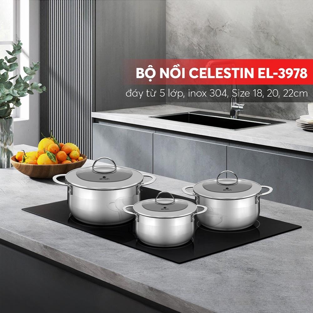 Bộ nồi inox 5 đáy Elmich Celestin EL-3978 18,20,22cm, EL-3979 18,20cm, Hàng chính hãng, dùng các loại bếp - JoyMall