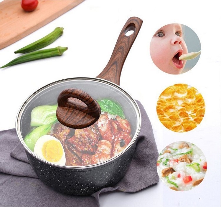 Chảo Nhôm Sâu Lòng Chống Dính Lock&Lock Baum Marble Nắp Thủy Tinh LBU1181 18cm - Dùng bếp từ - Hàng Chính Hãng - JoyMall