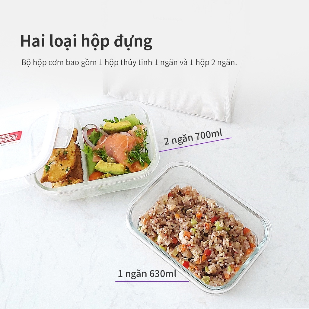 Bộ túi hộp cơm thủy tinh Lock&Lock LLG429DS2, LLG428S2 - Hàng Chính Hãng, Dùng Được Lò Vi Sóng, Túi Đựng Nhiều - JoyMall