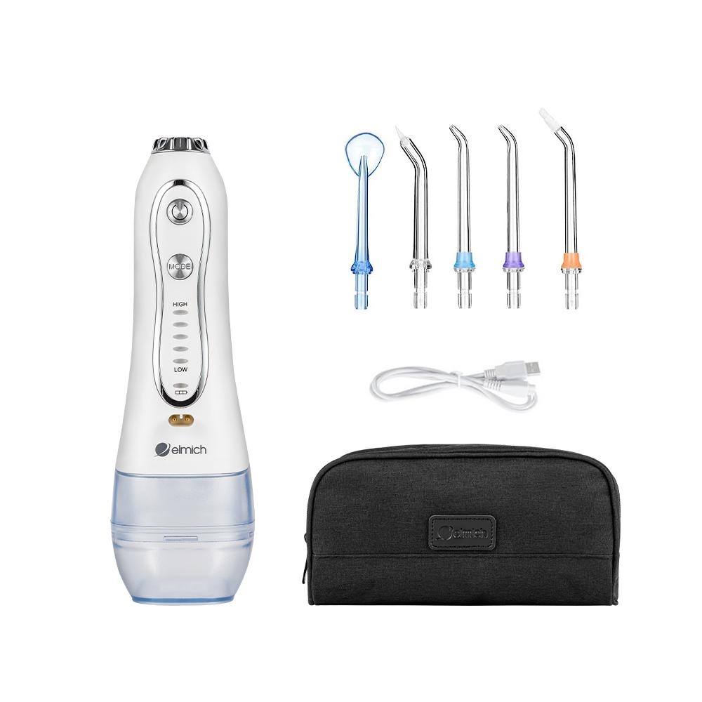 Máy tăm nước cao cấp Elmich OIE-8451, Hàng chính hãng, 5 mức điều chỉnh, kèm 5 loại đầu phun, pin dùng 4 tuần - JoyMall