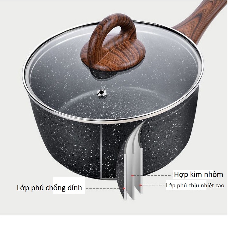 Chảo Nhôm Sâu Lòng Chống Dính Lock&Lock Baum Marble Nắp Thủy Tinh LBU1181 18cm - Dùng bếp từ - Hàng Chính Hãng - JoyMall