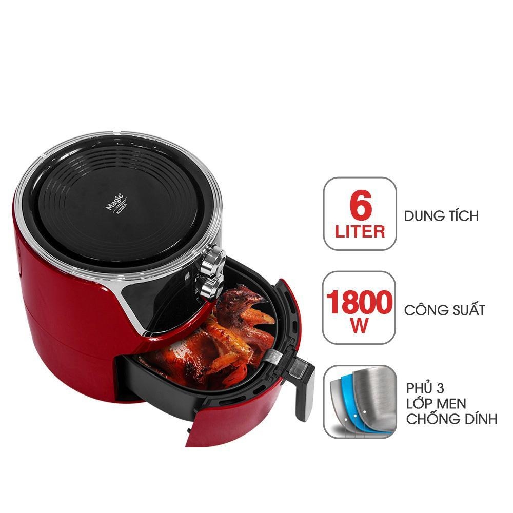 Nồi chiên không dầu Magic Korea A-801 Đỏ 6L 1800W, Hàng Chính Hãng, Loại Bỏ 80% Lượng Dầu Thừa - JoyMall