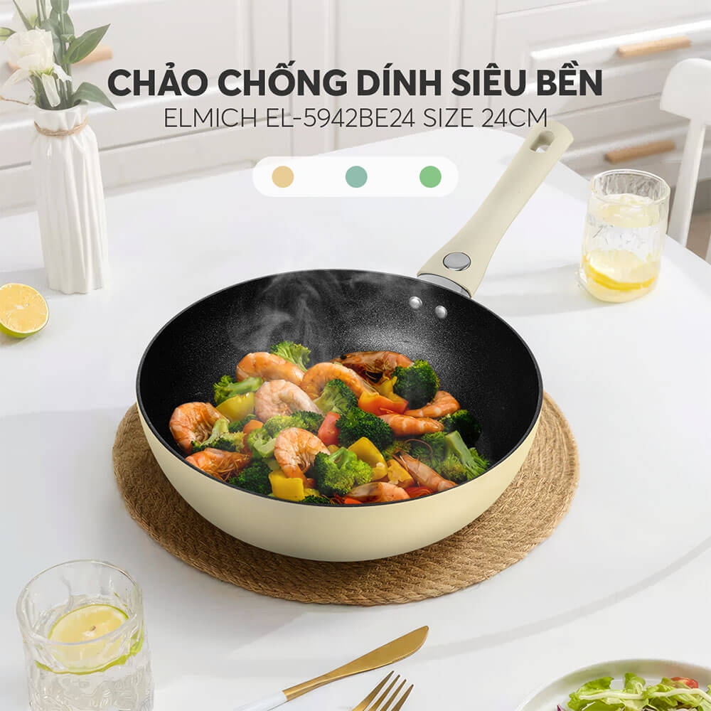 Chảo chống dính siêu bền Elmich EL-5942BE24 size 24cm