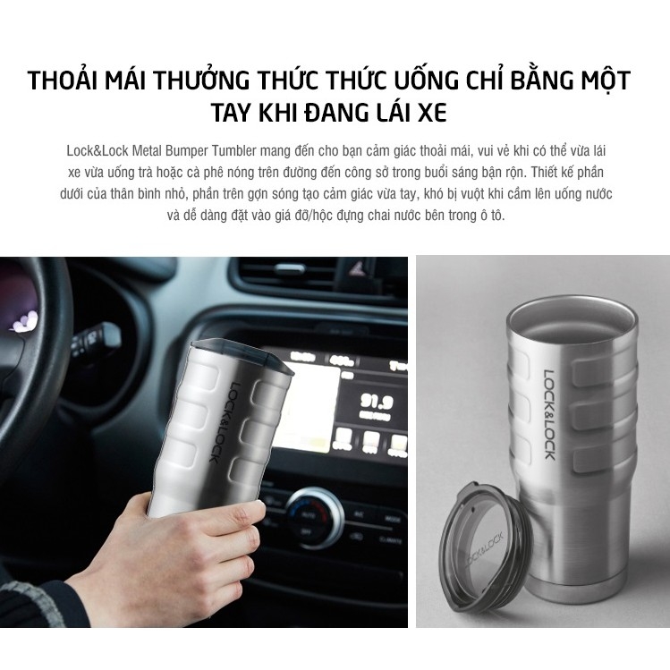 Ly giữ nhiệt Lock&Lock 550ml Bumper Tumbler LHC4139SLV - Hàng chính hãng, thép không gỉ, miệng ly rộng - JoyMall