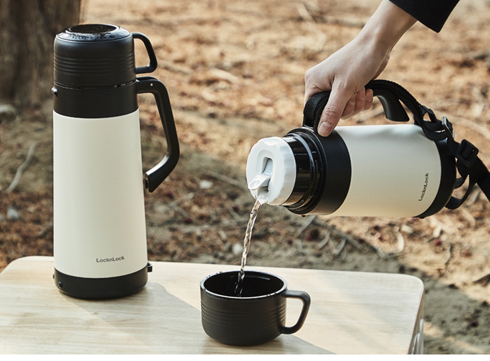 Bình giữ nhiệt Lock&Lock Easy Outdoor Vacuum Bottle LHC1484 1,2L và LHC1485 1,8L - Hàng chính hãng có quai xách, nắp dùng làm cốc nước - JoyMall - 1200ml - Trắng Ngà