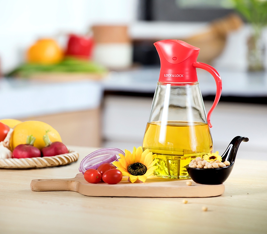 Bình Lock&Lock đựng dầu ăn bằng thủy tinh CKO101 550ml - Hàng chính hãng, nắp tự động - JoyMall