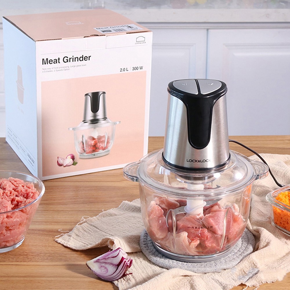Máy xay thịt Lock&Lock EJM171 2 lít - Hàng chính hãng, 4 lưỡi dao, cối thủy tinh cao cấp, 2 cấp độ xay - JoyMall