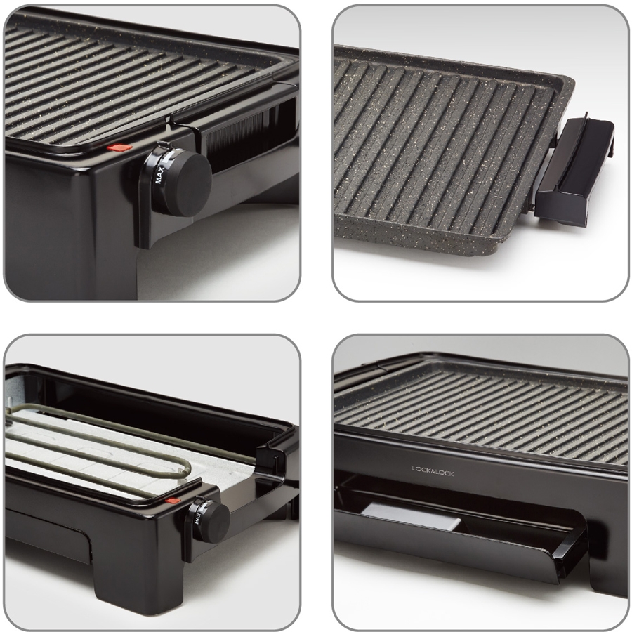 Bếp nướng điện Lock&Lock EJG221 1300W - Hàng chính hãng, mặt bếp đá chống dính, 5 mức nhiệt tùy chỉnh - JoyMall