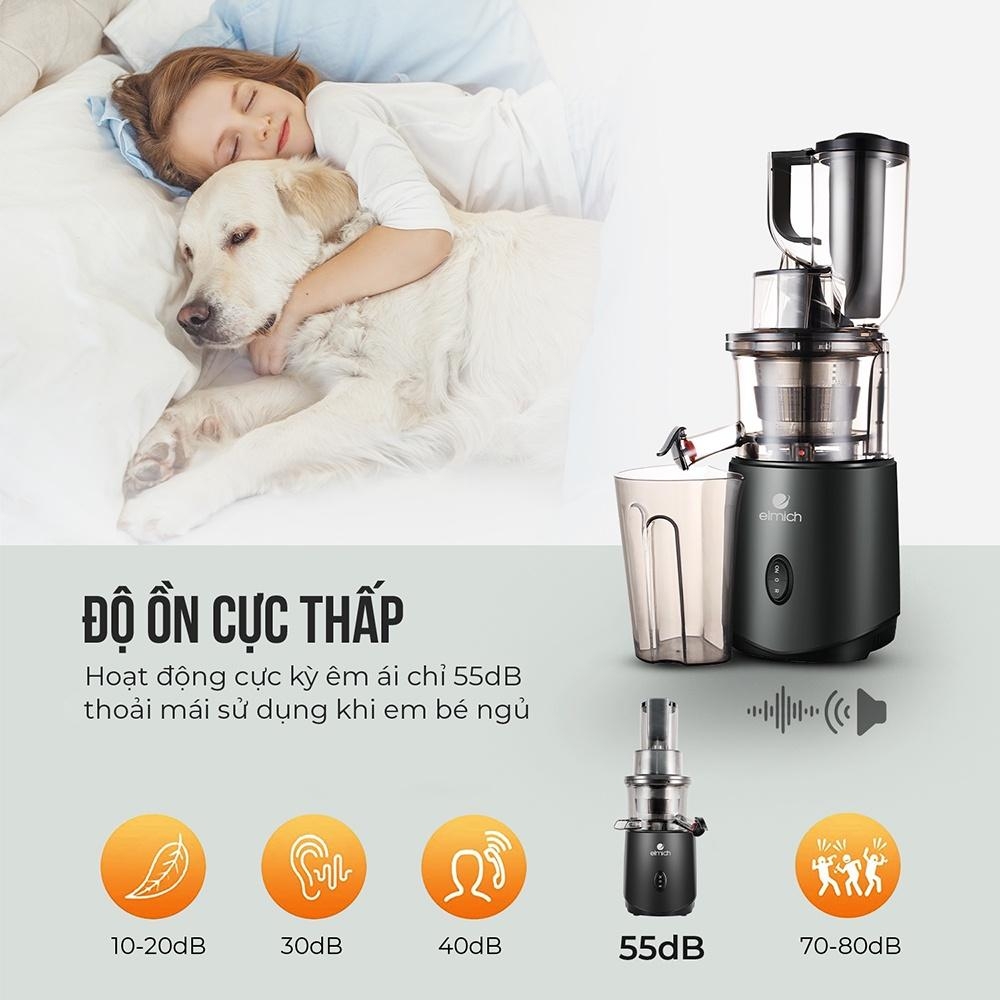 Máy ép chậm trái cây Elmich 1855OL, Hàng chính hãng, Ép êm ái độ ồn nhỏ hơn 65dB, 7 cấp độ ép, Miệng ép lớn - JoyMall