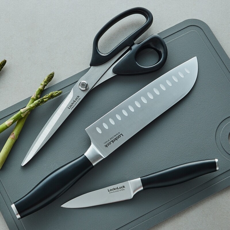 Bộ dao kéo nhà bếp LocknLock thép không gỉ CKK305 - Hàng chính hãng chuẩn Santoku, chống ăn mòn - JoyMall