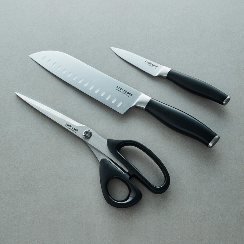 Bộ dao kéo nhà bếp LocknLock thép không gỉ CKK305 - Hàng chính hãng chuẩn Santoku, chống ăn mòn - JoyMall