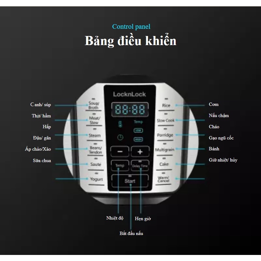 Nồi áp suất điện tử LocknLock EJP666SLV 6 lít - Hàng chính hãng, 11 chế độ cài sẵn, hẹn giờ nấu, giữ ấm - JoyMall