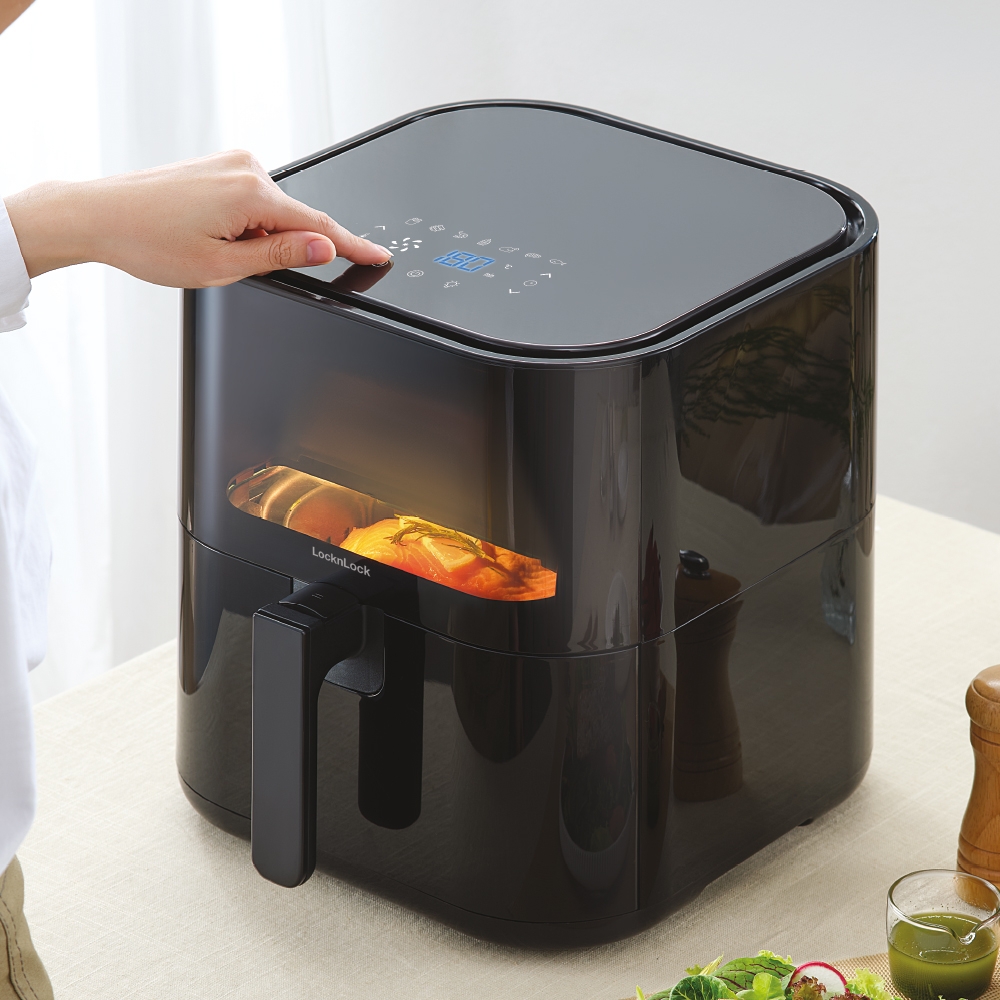 Nồi chiên không dầu Lock&Lock EJF996BLK 5.5L Visible air fryer CUBE - Hàng chính hãng, cửa sổ trong suốt - JoyMall