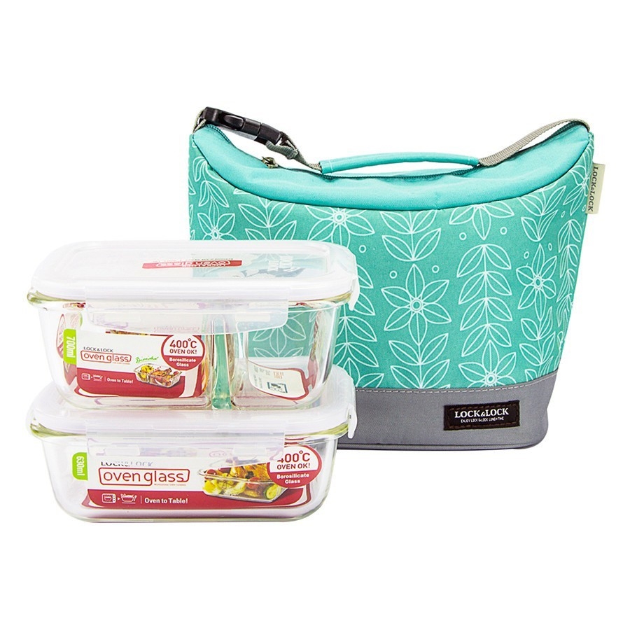 Bộ túi hộp cơm thủy tinh Lock&Lock 3EA LLG428M2 - Hàng chính hãng, dùng trong lò vi sóng, lò nướng - JoyMall