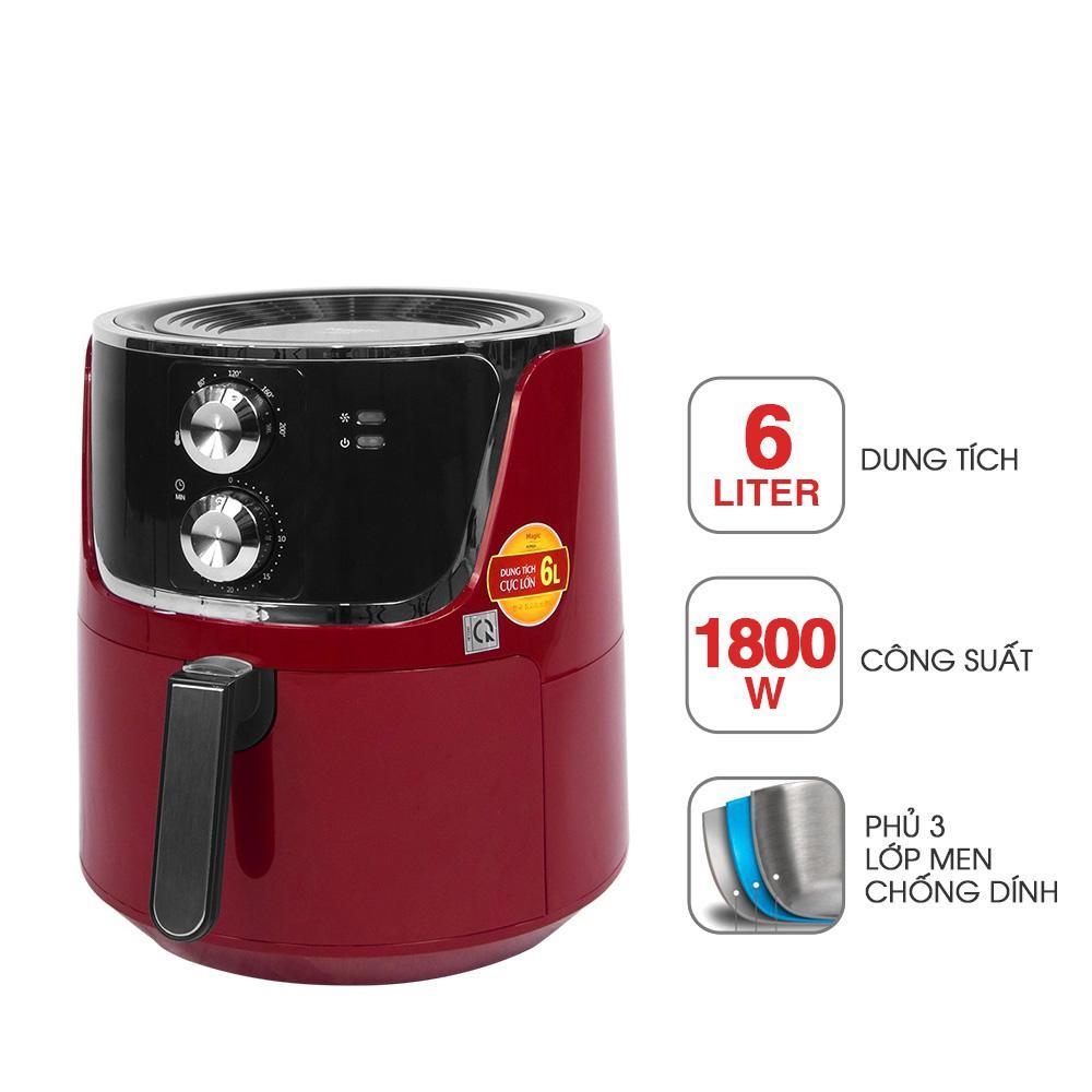 Nồi chiên không dầu Magic Korea A-801 Đỏ 6L 1800W, Hàng Chính Hãng, Loại Bỏ 80% Lượng Dầu Thừa - JoyMall
