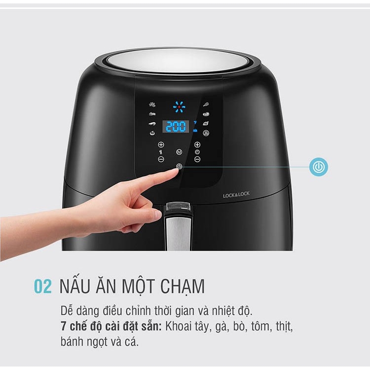 Nồi chiên không dầu Lock&Lock 7.2L EJF296BLK - Hàng chính hãng, chiên được nguyên con gà, tặng kèm chảo nướng - JoyMall