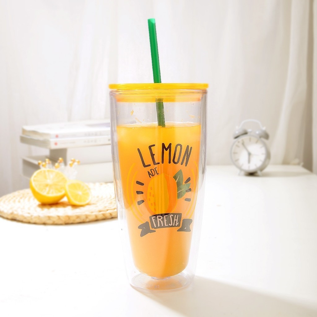 Ly nhựa 2 lớp LocknLock HAP507, HAP509 750ml - Hàng chính hãng, có ống hút,có nắp đậy - JoyMall