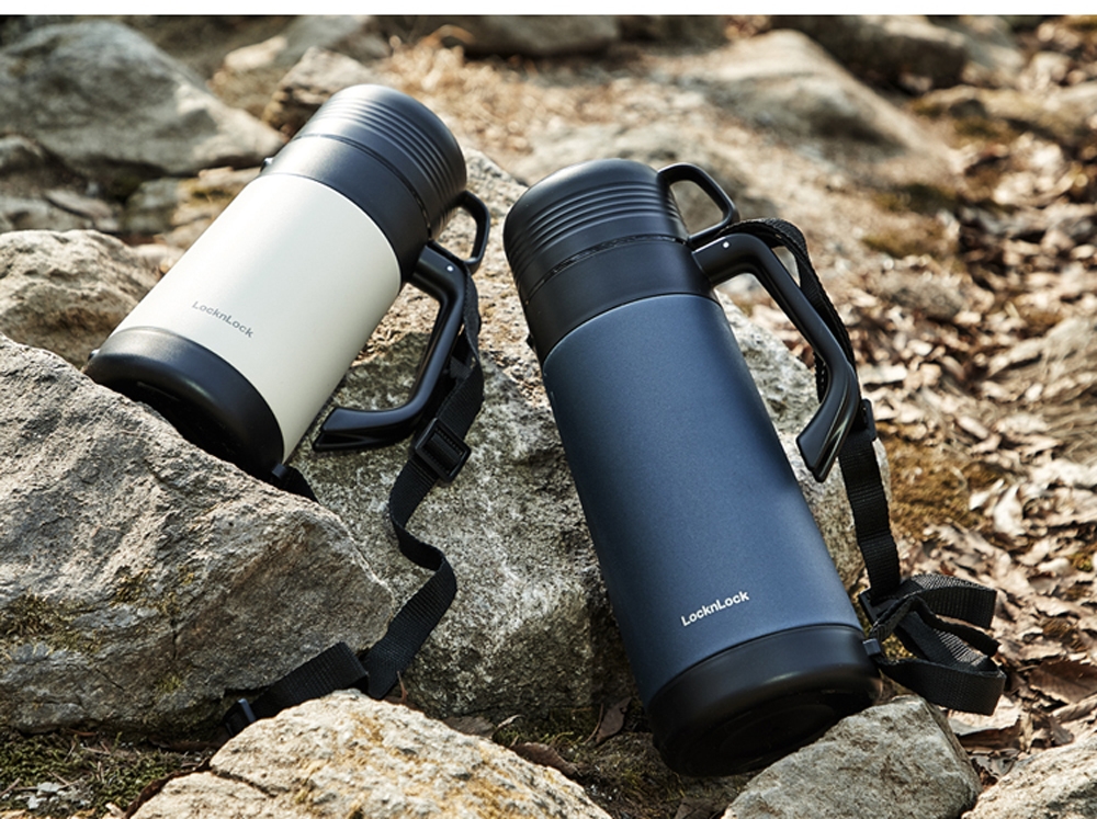 Bình giữ nhiệt Lock&Lock Easy Outdoor Vacuum Bottle LHC1484 1,2L và LHC1485 1,8L - Hàng chính hãng có quai xách, nắp dùng làm cốc nước - JoyMall - 1200ml - Trắng Ngà