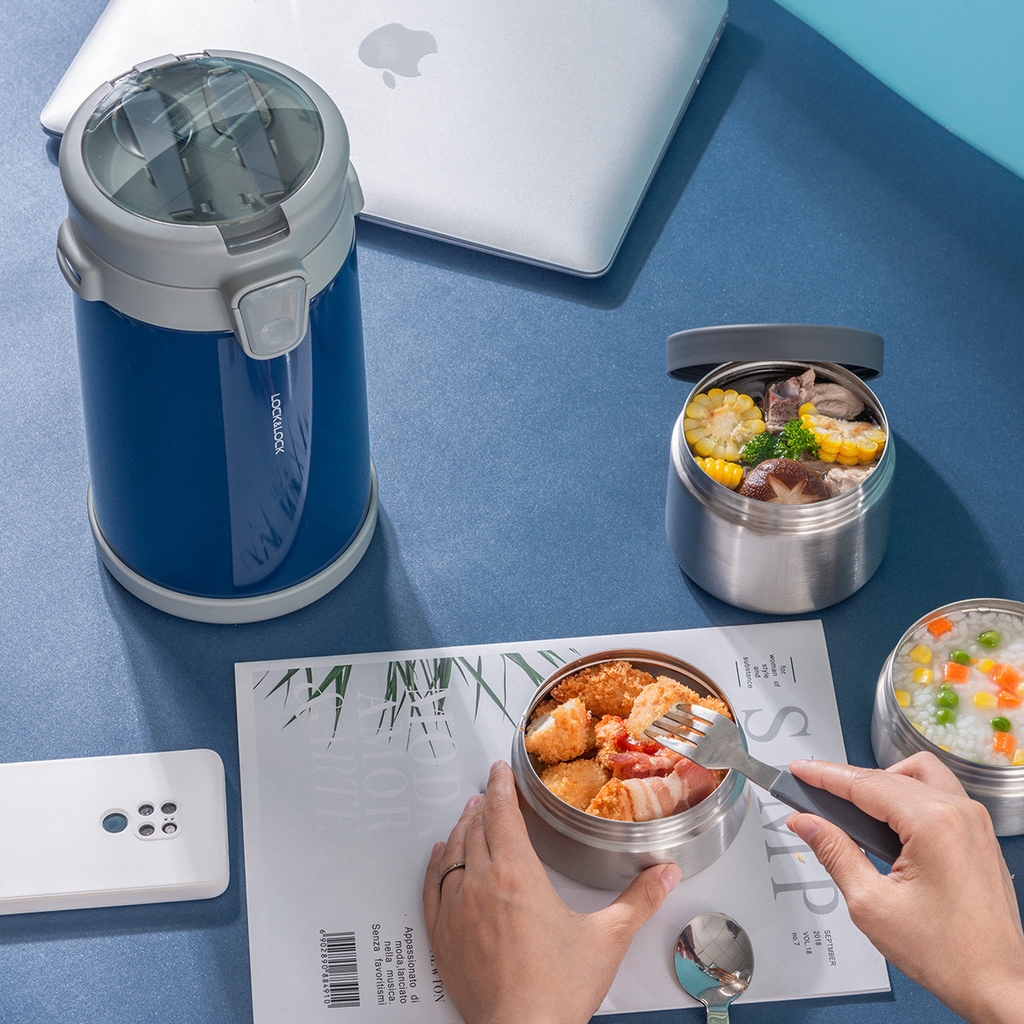 Bộ hộp cơm giữ nhiệt Lock&Lock Easy Carry 2L LHC8039 có túi (1 hộp 720ml, 2 hộp 420ml kèm 1 bộ muỗng nĩa) - JoyMall