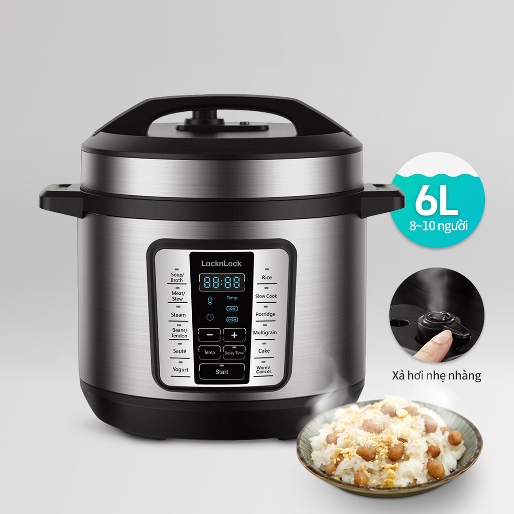 Nồi áp suất điện tử LocknLock EJP666SLV 6 lít - Hàng chính hãng, 11 chế độ cài sẵn, hẹn giờ nấu, giữ ấm - JoyMall
