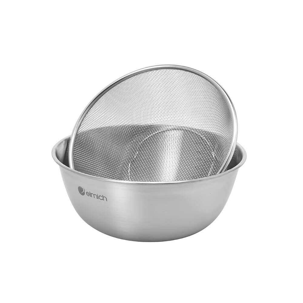 Bộ tô kèm rổ inox Elmich EL0013D19, EL0013D22, EL0013D28 Size 19,22,28cm, Hàng chính hãng, thép không gỉ, 2 lớp - JoyMall