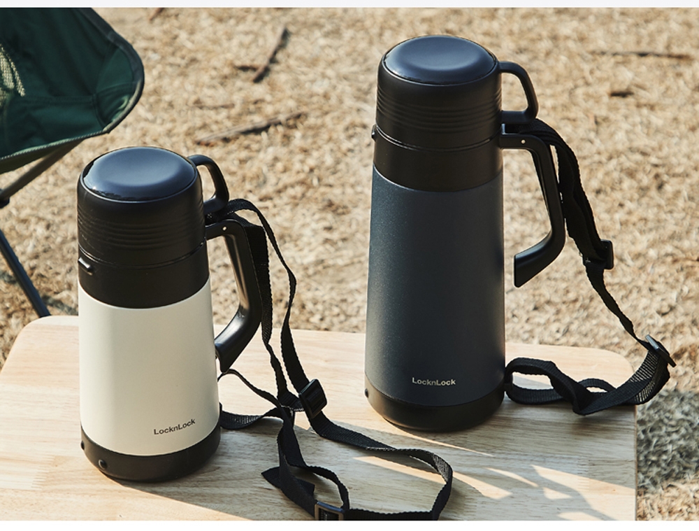 Bình giữ nhiệt Lock&Lock Easy Outdoor Vacuum Bottle LHC1484 1,2L và LHC1485 1,8L - Hàng chính hãng có quai xách, nắp dùng làm cốc nước - JoyMall - 1200ml - Trắng Ngà