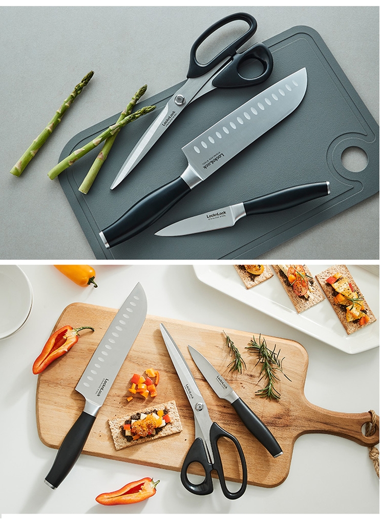 Bộ dao kéo nhà bếp LocknLock thép không gỉ CKK305 - Hàng chính hãng chuẩn Santoku, chống ăn mòn - JoyMall