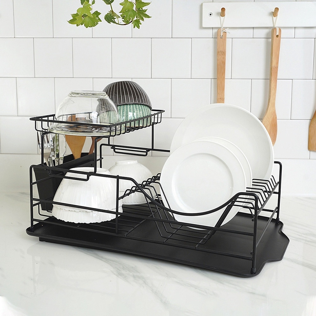 Kệ Chén Dĩa 2 Tầng Dish Rack Lock&Lock LDR206BLK - Chính Hãng, Dễ Lắp Đặt, Khay Thoát Nước Dễ Dàng Tháo Rời - JoyMall